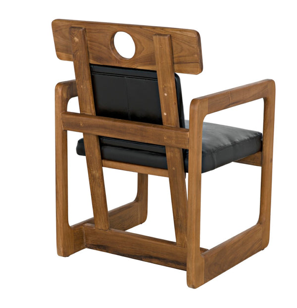 Noir Buraco Arm Chair - Luxurious Teak & Black Leather Comfort for Mid-Century Modern Living Spaces AE-223T