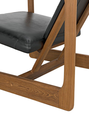 Noir Buraco Relax Chair: Handcrafted Teak & Black Leather Lounge Seat for Modern Spaces & Elegance AE-224T