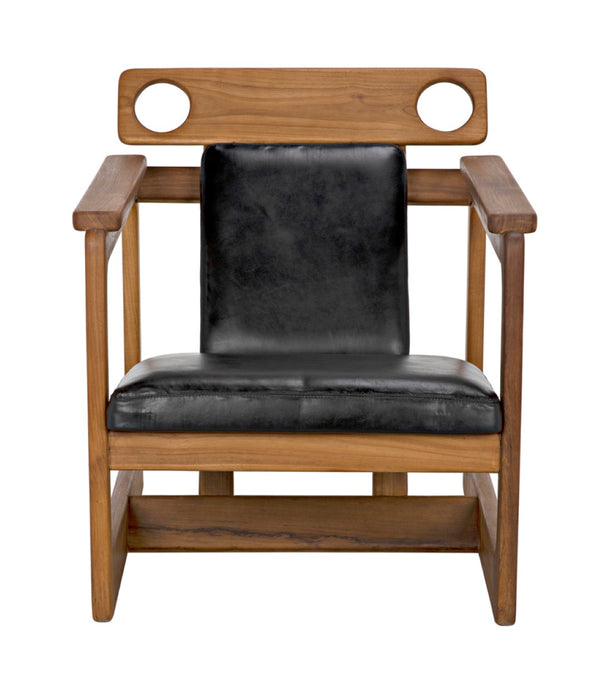 Noir Buraco Relax Chair: Handcrafted Teak & Black Leather Lounge Seat for Modern Spaces & Elegance AE-224T