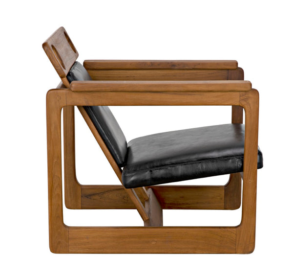 Noir Buraco Relax Chair: Handcrafted Teak & Black Leather Lounge Seat for Modern Spaces & Elegance AE-224T