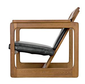 Noir Buraco Relax Chair: Handcrafted Teak & Black Leather Lounge Seat for Modern Spaces & Elegance AE-224T