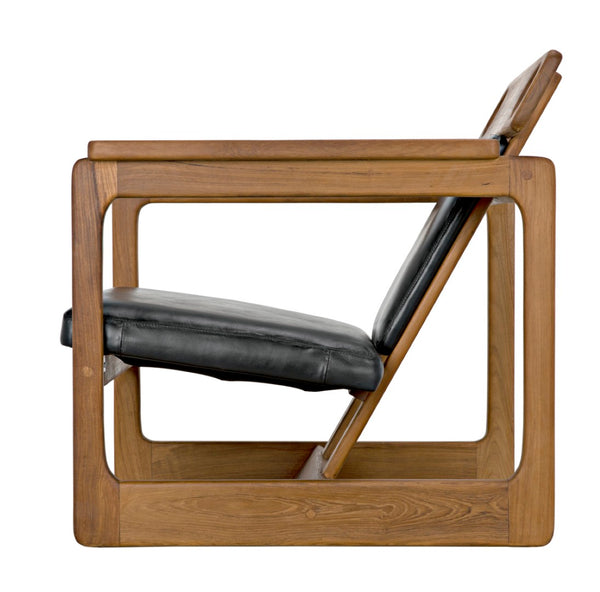 Noir Buraco Relax Chair: Handcrafted Teak & Black Leather Lounge Seat for Modern Spaces & Elegance AE-224T