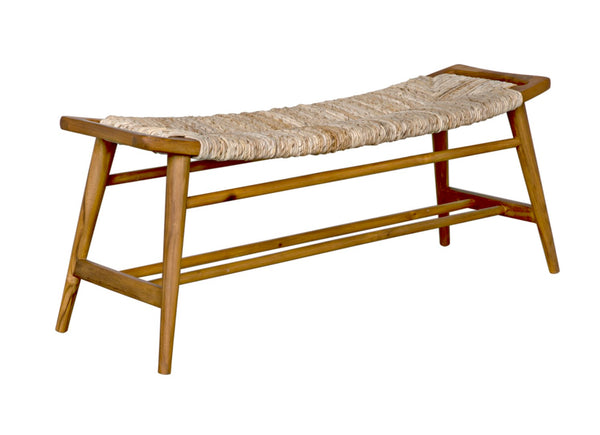 Noir Stockholm Teak Bench with Woven Rush Seagrass Seat - Elegant Scandinavian Design for Any Space AE-225T