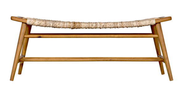 Noir Stockholm Teak Bench with Woven Rush Seagrass Seat - Elegant Scandinavian Design for Any Space AE-225T