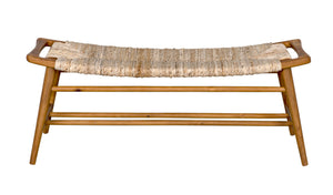 Noir Stockholm Teak Bench with Woven Rush Seagrass Seat - Elegant Scandinavian Design for Any Space AE-225T