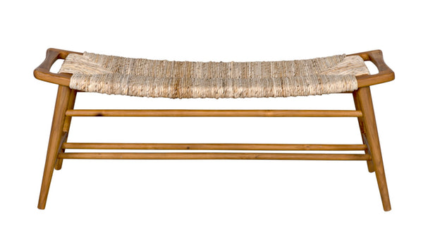 Noir Stockholm Teak Bench with Woven Rush Seagrass Seat - Elegant Scandinavian Design for Any Space AE-225T