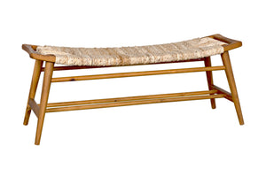 Noir Stockholm Teak Bench with Woven Rush Seagrass Seat - Elegant Scandinavian Design for Any Space AE-225T