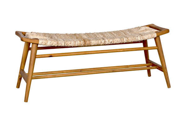 Noir Stockholm Teak Bench with Woven Rush Seagrass Seat - Elegant Scandinavian Design for Any Space AE-225T