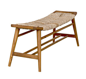 Noir Stockholm Teak Bench with Woven Rush Seagrass Seat - Elegant Scandinavian Design for Any Space AE-225T