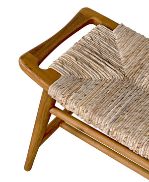 Noir Stockholm Teak Bench with Woven Rush Seagrass Seat - Elegant Scandinavian Design for Any Space AE-225T