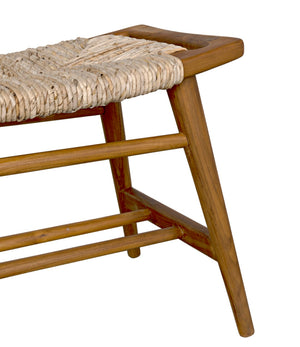 Noir Stockholm Teak Bench with Woven Rush Seagrass Seat - Elegant Scandinavian Design for Any Space AE-225T