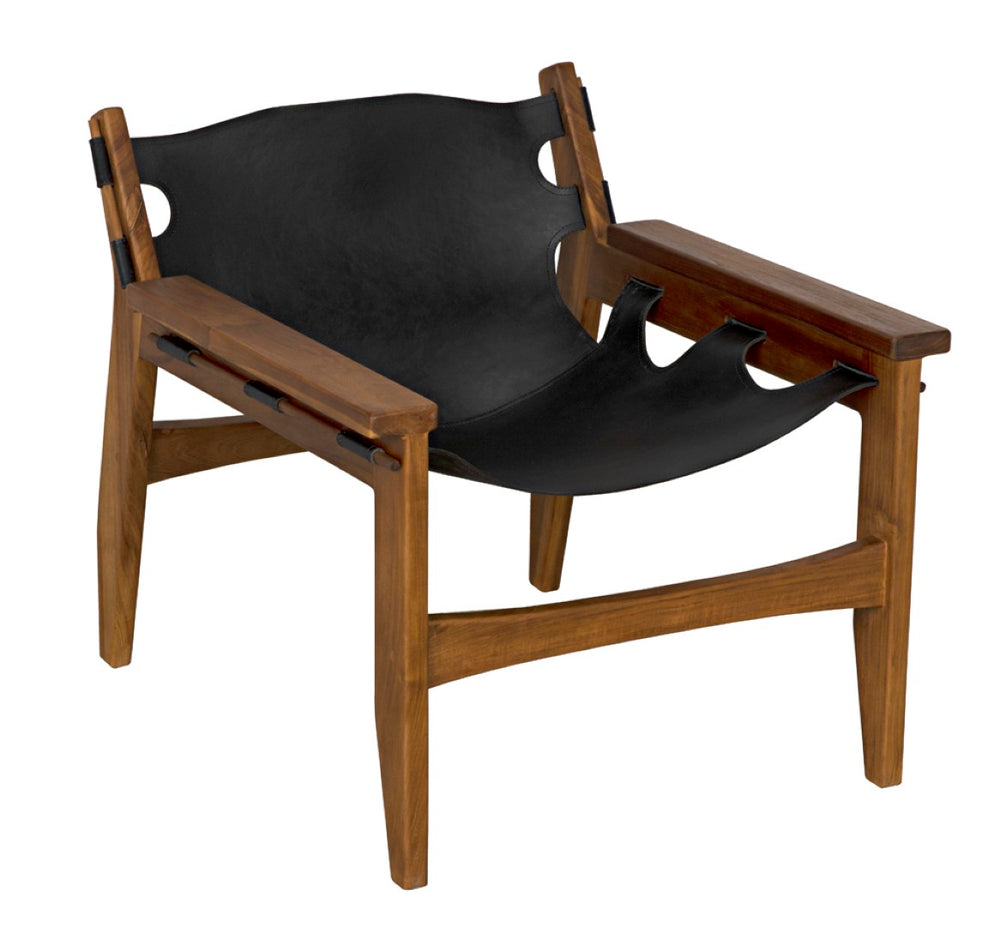 Noir Nomo Chair - Handcrafted Teak & Black Leather Accent for Minimalist Modern Living Spaces AE-235T