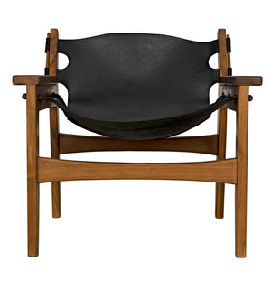 Noir Nomo Chair - Handcrafted Teak & Black Leather Accent for Minimalist Modern Living Spaces AE-235T