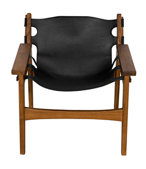 Noir Nomo Chair - Handcrafted Teak & Black Leather Accent for Minimalist Modern Living Spaces AE-235T