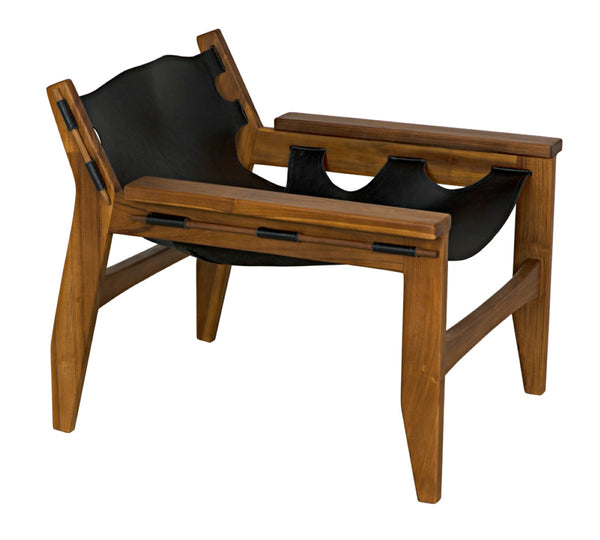 Noir Nomo Chair - Handcrafted Teak & Black Leather Accent for Minimalist Modern Living Spaces AE-235T