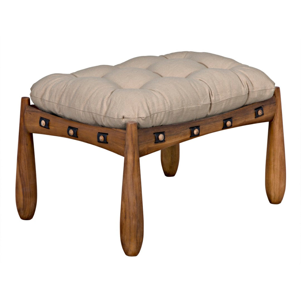 Noir Dante Stool - Stylish Teak Frame with CFC Wrangler Mushroom Upholstery for Modern Living Spaces AE-277T-CFC