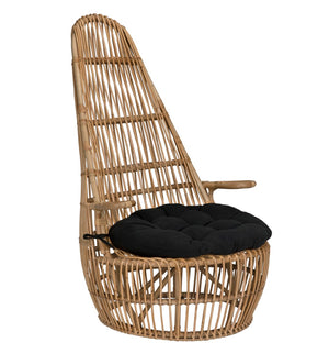 Noir Clementine Chair: Stylish Rattan Accent with Black Cotton Cushion for Living Rooms & Sunrooms AE-280