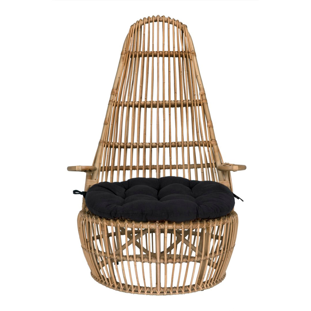 Noir Clementine Chair: Stylish Rattan Accent with Black Cotton Cushion for Living Rooms & Sunrooms AE-280