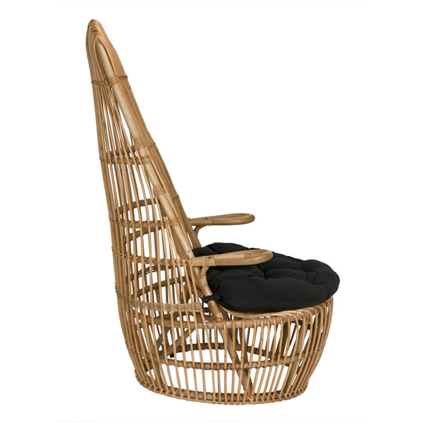 Noir Clementine Chair: Stylish Rattan Accent with Black Cotton Cushion for Living Rooms & Sunrooms AE-280