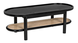 Noir Amore Coffee Table: Artisan-Crafted Charcoal Black Wood Table with Caning - Modern Elegance for Your Home AE-287CHB