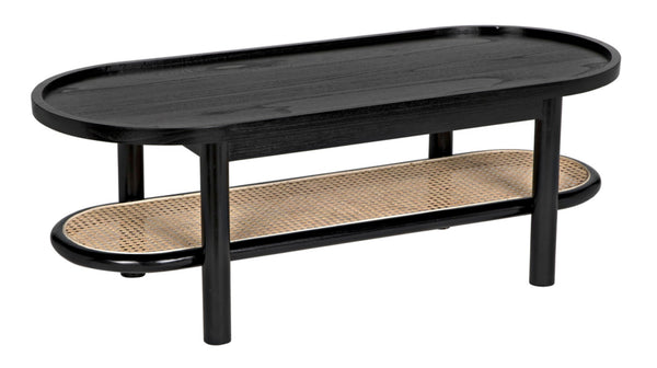 Noir Amore Coffee Table: Artisan-Crafted Charcoal Black Wood Table with Caning - Modern Elegance for Your Home AE-287CHB