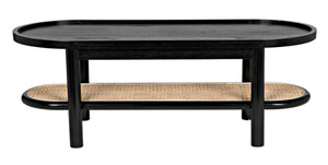 Noir Amore Coffee Table: Artisan-Crafted Charcoal Black Wood Table with Caning - Modern Elegance for Your Home AE-287CHB