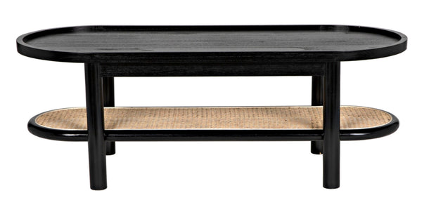 Noir Amore Coffee Table: Artisan-Crafted Charcoal Black Wood Table with Caning - Modern Elegance for Your Home AE-287CHB