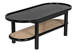Noir Amore Coffee Table: Artisan-Crafted Charcoal Black Wood Table with Caning - Modern Elegance for Your Home AE-287CHB
