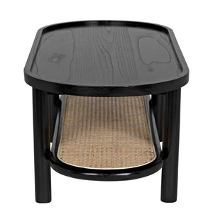 Noir Amore Coffee Table: Artisan-Crafted Charcoal Black Wood Table with Caning - Modern Elegance for Your Home AE-287CHB