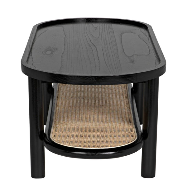 Noir Amore Coffee Table: Artisan-Crafted Charcoal Black Wood Table with Caning - Modern Elegance for Your Home AE-287CHB