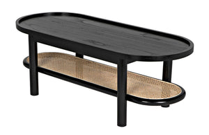 Noir Amore Coffee Table: Artisan-Crafted Charcoal Black Wood Table with Caning - Modern Elegance for Your Home AE-287CHB