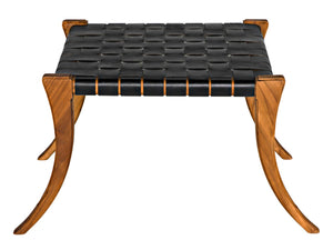 Noir Sparti Stool - Rustic Teak and Black Leather Accent Seat for Living Rooms, Bedrooms, and Entryways AE-290T