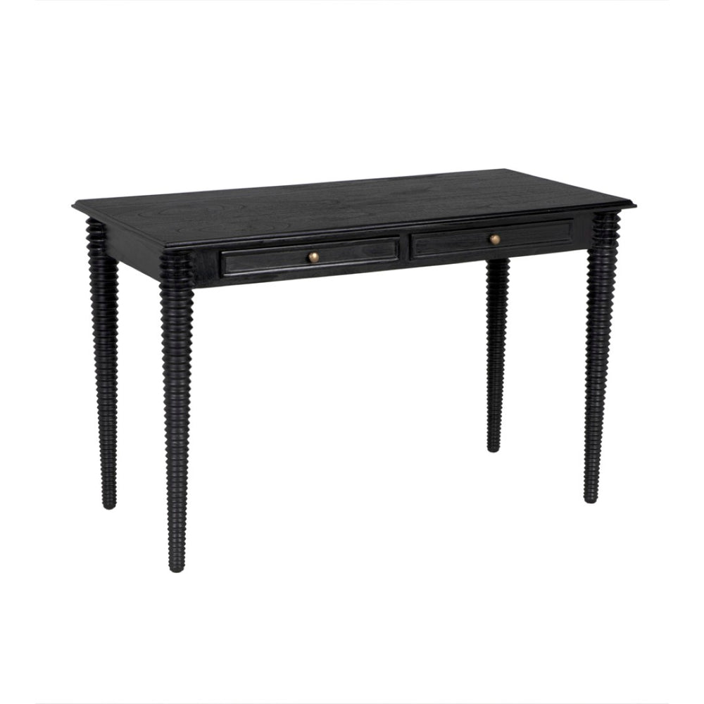 Noir Leonardo Desk - Elegant Charcoal Black Workspace with Brass Accents for Modern Home Offices & More AE-300CHB