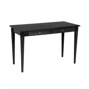 Noir Leonardo Desk - Elegant Charcoal Black Workspace with Brass Accents for Modern Home Offices & More AE-300CHB