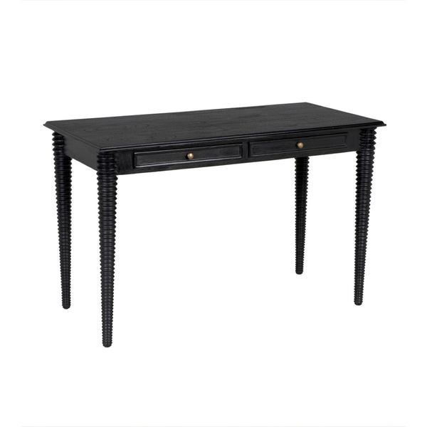 Noir Leonardo Desk - Elegant Charcoal Black Workspace with Brass Accents for Modern Home Offices & More AE-300CHB