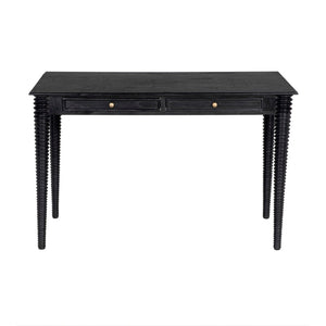 Noir Leonardo Desk - Elegant Charcoal Black Workspace with Brass Accents for Modern Home Offices & More AE-300CHB