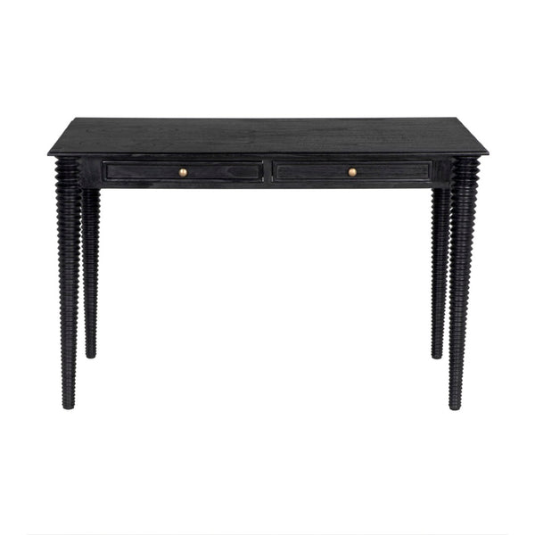 Noir Leonardo Desk - Elegant Charcoal Black Workspace with Brass Accents for Modern Home Offices & More AE-300CHB