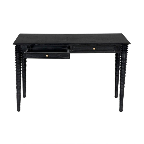 Noir Leonardo Desk - Elegant Charcoal Black Workspace with Brass Accents for Modern Home Offices & More AE-300CHB