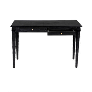 Noir Leonardo Desk - Elegant Charcoal Black Workspace with Brass Accents for Modern Home Offices & More AE-300CHB