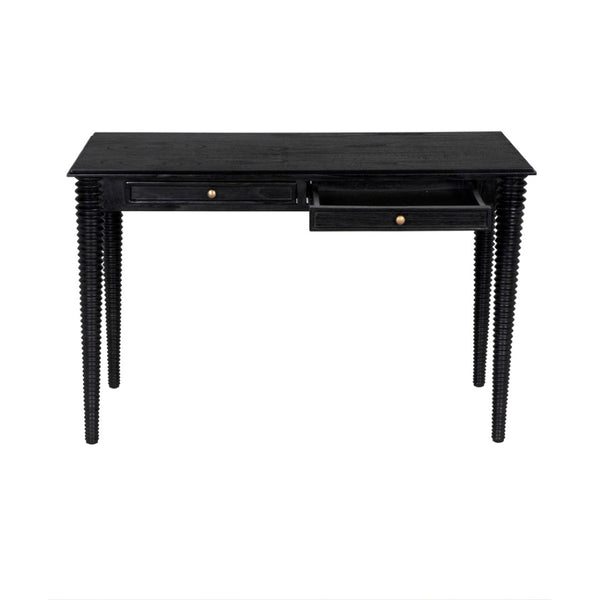 Noir Leonardo Desk - Elegant Charcoal Black Workspace with Brass Accents for Modern Home Offices & More AE-300CHB