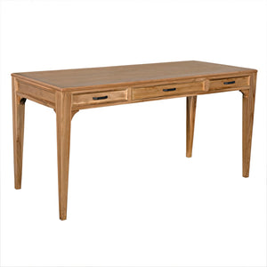 Noir Ambrose Desk: Stylish Bleached Teak Workspace with Minimalist Design, Spacious Surface & Elegant Brass Pulls AE-301BT