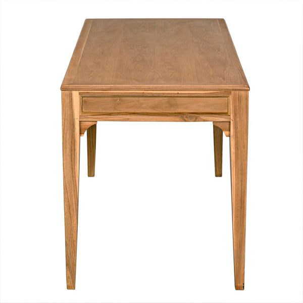 Noir Ambrose Desk: Stylish Bleached Teak Workspace with Minimalist Design, Spacious Surface & Elegant Brass Pulls AE-301BT