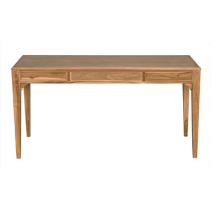 Noir Ambrose Desk: Stylish Bleached Teak Workspace with Minimalist Design, Spacious Surface & Elegant Brass Pulls AE-301BT