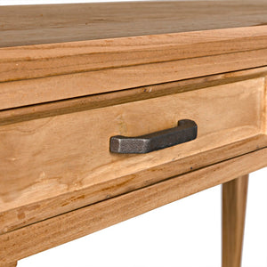 Noir Ambrose Desk: Stylish Bleached Teak Workspace with Minimalist Design, Spacious Surface & Elegant Brass Pulls AE-301BT