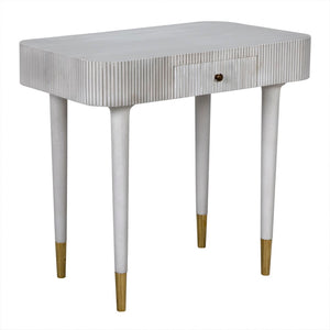 Noir Celine Versatile Mid-Century Modern Desk/Side Table in White Wash with Brass Accents for Stylish Spaces AE-303WH