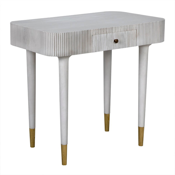 Noir Celine Versatile Mid-Century Modern Desk/Side Table in White Wash with Brass Accents for Stylish Spaces AE-303WH
