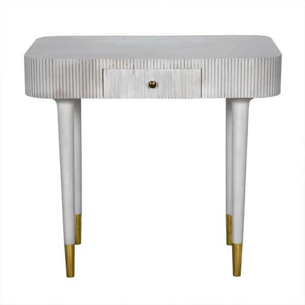 Noir Celine Versatile Mid-Century Modern Desk/Side Table in White Wash with Brass Accents for Stylish Spaces AE-303WH