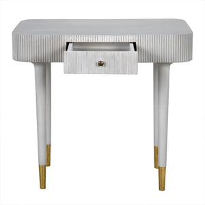 Noir Celine Versatile Mid-Century Modern Desk/Side Table in White Wash with Brass Accents for Stylish Spaces AE-303WH