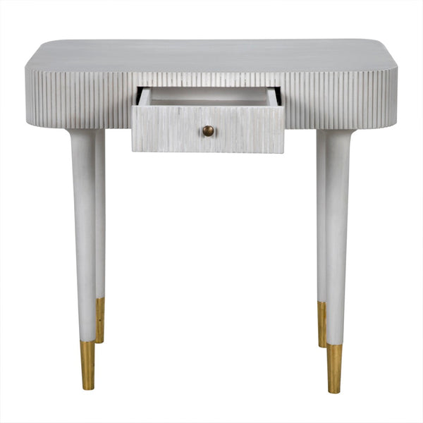 Noir Celine Versatile Mid-Century Modern Desk/Side Table in White Wash with Brass Accents for Stylish Spaces AE-303WH