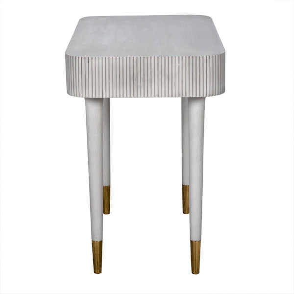 Noir Celine Versatile Mid-Century Modern Desk/Side Table in White Wash with Brass Accents for Stylish Spaces AE-303WH